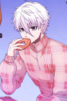 an anime character is eating a donut