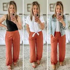 Linen Pant Outfits Work, Wide Leg Boho Pants Outfits, Rust Linen Pants, Rust Pants Outfit Spring, Linen Flare Pants Outfit, Linen Pants Crop Top Outfit, Long Linen Pants Outfit, Peach Linen Pants Outfit, Mauve Wide Leg Pants Outfit