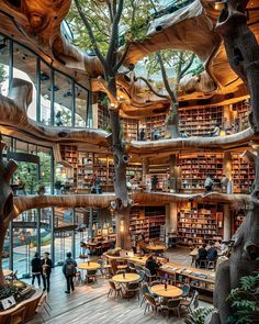 the interior of a library with many bookshelves