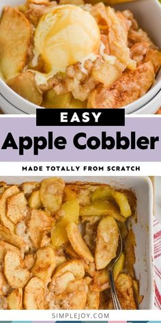 an easy apple cobbler recipe with apples and ice cream