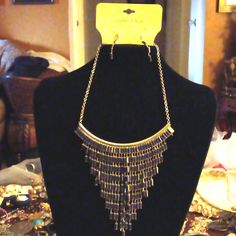 Nwot. Silver And Blue Bib Necklace With Matching Pierced Hanging Earrings. Necklace Appx 18" Long. Pendant Appx 4.5" Long. Earrings Appx 2" Long Hanging Earrings, Bib Necklace, Earings Piercings, Blue And Silver, Womens Jewelry Necklace, Jewelry Necklaces, Women Jewelry, Pendant, Blue