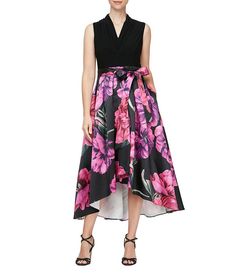 Ignite Evenings Floral Print High-Low A-Line Dress | Dillard's High Low Party Dresses, High Low Cocktail Dress, Designer Formal Dresses, Floral High Low Dress, Printed Pleated Skirt, Plus Size Formal Dresses, Elegant Party Dresses, Women Formals, Floral Print Skirt