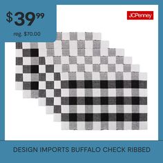 three pieces of black and white checkered fabric with the text $ 39 99 reg $ 70