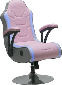 a pink and grey office chair with wheels