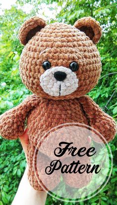 a crocheted teddy bear with the words free pattern on it's chest