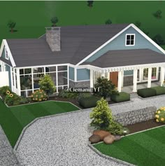 this is an artist's rendering of a house with landscaping and gravel driveways