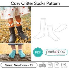 the pattern for cozy critter socks is shown