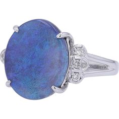 18K White Gold 5.34 Carat Black Opal Ring with Diamond Accents Luxury White Gold Opal Ring, Luxury Opal Ring With Accent Stones For Formal Occasions, Luxury Opal Ring With Diamond And Gemstone Accents, Luxury Diamond Opal Ring With Gemstone Accents, Modern Oval Opal Ring For Formal Occasions, Luxury Polished Opal Ring, Oval Cabochon, Luxury Opal Ring With Oval Cabochon And Polished Finish, Luxury Polished Opal Ring With Oval Cabochon, Elegant Opal Ring With Center Stone