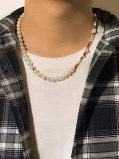 Multicolor Fashionable   Pearls      Jewelry Beaded Necklace Designs For Men, Men Beaded Necklace, Mens Pearl Necklace, Beaded Necklace For Men, Pearl Necklace Men, 777 Tattoo, Diy Pearl Necklace, Jewelry Photography Styling, Preppy Jewelry