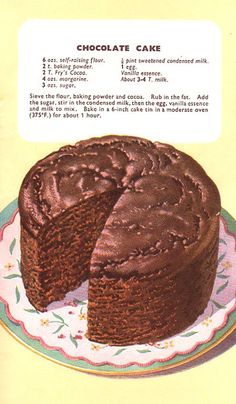 an advertisement for chocolate cake on a plate