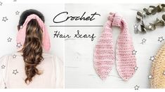 two pictures with hair accessories and the words crochet hair scarf