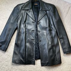 Coach Black Leather Blazer Buttery Soft Size Small Excellent Condition No Damage Black Leather Jacket For Spring Formal, Black Leather Outerwear With Buttons, Black Leather Jacket With Buttons For Office, Formal Black Leather Jacket, Fitted Coach Outerwear For Fall, Elegant Black Leather Outerwear, Elegant Black Leather Blazer, Black Leather Blazer, Coach Jacket