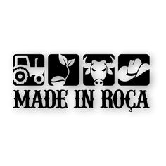 the words made in roca are shown with farm animals and tractor silhouettes on them