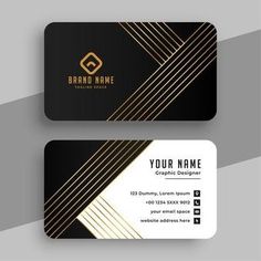 two business cards with black and gold stripes