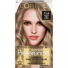 L'Oreal Paris Superior Preference Permanent Hair Color, 7.5A Medium Ash Blonde, Experience preference is our true gold standard of beautiful color and shine. Preference's superior fade-defying color and shine system create a rich long-lasting color spectrum with luminosity, shine, and beautiful gray coverage. Luminous color shines from every strand and defies fade-out for up to 8 beautiful weeks. Plus, our color protective care supreme conditioner formulated with golden camelina oil, anti-oxidan Medium Ash Blonde Hair, Ash Blonde Hair Dye, Medium Ash Blonde, Men Blonde Hair, Blonde Hair Boy, Ash Blonde Hair Colour, Korean Hair Color, Blonde Hair With Bangs, Dyed Blonde Hair