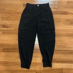 Brand New Zara Black Cotton Bottoms, Black Mid-rise Pants With Elastic Waistband, Black Cargo Pants With Elastic Waistband For Spring, Black Mid-rise Cargo Pants For Spring, Mid-rise Black Cargo Pants For Spring, Zara Black Bottoms For Streetwear, Zara Black Pants With Pockets, Black High Rise Cargo Pants With Relaxed Fit, Black High Rise Relaxed Fit Cargo Pants