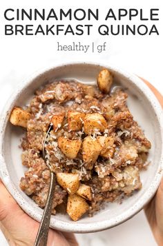 cinnamon apple breakfast quinoa in a white bowl