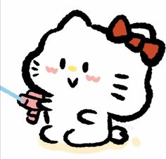 a drawing of a hello kitty holding a light saber in her hand and wearing a bow