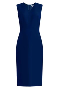 Kateri V-Neck Dark Blue Sheath Dress – Caeli High Neck Long Dress, Purple Sheath Dress, Blue Sheath Dress, Stylish Winter Coats, Dress Modern, Timeless Dress, Novelty Fabric, Plain Dress, Classy Casual Outfits