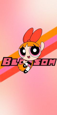 the powerpuff girl logo is shown on a pink and red background with an orange stripe