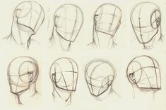 a bunch of sketches of head and shoulders with different angles to the side, from top to bottom