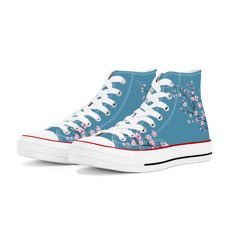 Blue Sky Sakura High Top Canvas Shoes White High Tops, Canvas Shoes Women, Blue Shoes, Canvas Shoes, Cute Shoes, Classic Looks, High Top, Blue Sky, High Tops