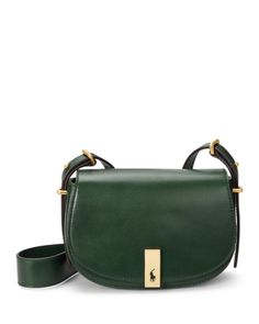 Polo Ralph Lauren Polo Id Mini Leather Saddle Bag Green Leather Bags With Brass Hardware, Luxury Green Leather Saddle Bag, Elegant Crossbody Saddle Bag With Brass Hardware, Chic Green Leather Saddle Bag, Luxury Green Saddle Bag With Detachable Strap, Evening Saddle Bag With Gold-tone Hardware, Elegant Green Crossbody Saddle Bag, Elegant Green Saddle Bag For Travel, Elegant Green Bags With Brass Hardware