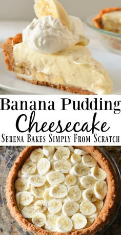 banana pudding cheesecake with whipped cream on top and sliced bananas in the bottom half