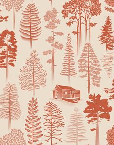 a wallpaper with trees and houses on it