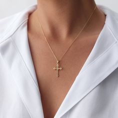 14K Real Solid Gold Gothic Cross Necklace, Gold Layering Cross Necklace, Gold Cross Charm, Christian Faith Pendant, Gold Religious Necklace ✝️ Timeless and Bold: 14k Real Solid Gold Gothic Cross Necklace ✝️ Introduce a touch of bold elegance and timeless style to your jewelry collection with our 14k Real Solid Gold Gothic Cross Necklace. This striking piece, crafted from high-quality gold, is designed to make a statement. PRODUCT FEATURES: - 14k Yellow Gold, White Gold, Rose Gold - Cross Width: 14k Gold Crucifix Necklace With Diamond Cut, 14k Gold Diamond Cut Crucifix Necklace, Yellow Gold Crucifix Necklace With Diamond Cut, Yellow Gold Diamond-cut Crucifix Necklace, 14k Gold Crucifix Necklace Fine Jewelry, Gold Crucifix Necklace With Diamond Cut, Yellow Gold Cross Pendant Clavicle Necklace, Fine Jewelry Crucifix With Diamond Cut, Yellow Gold Cross Pendant Fine Jewelry