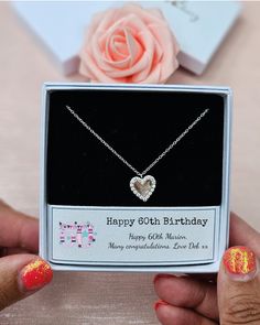 A gorgeous delicate Sterling Silver necklace, for the 60th birthday, 45cm chain with a choice of pendants, all made from Sterling silver with Cubic Zirconia crystals (dependant on selection). Choose from 6 necklace styles, please see individual photos, this is a personalised gift you can write your own message and comes boxed in our signature white Pink Strawberry box. A lovely gift for that special birthday.  If you would like a gift message sent with your gift please add at the checkout and me Strawberry Box, Birthday 21st, Necklace Styles, Personalised Necklace, Birthday Necklace, Happy 60th Birthday, Happy 21st Birthday, Pink Strawberry, 21st Gifts