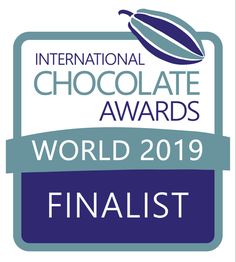 the international chocolate awards logo for world 2019, which is blue and white with an image of