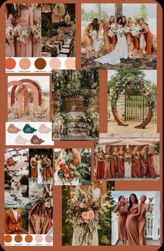 a collage of photos with different colors and shapes on them, including oranges, browns