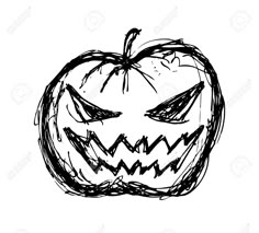 a black and white drawing of a jack - o'- lantern pumpkin on a white background