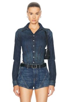 Find RE/DONE X Pam Anderson Fitted Denim Shirt In Blue on Editorialist. RE/DONE X Pam Anderson Fitted Denim Shirt in Blue 99% cotton 1% spandex. Made in Mexico. Machine wash. Front button snap closure. REDR-WS254. 128-01WFTDNSH. About the designer: Using material salvaged from previously owned Levi’s® products, RE/DONE reconstructs each pair of denim right in their downtown Los Angeles studio. The process of handpicking and tailoring each pair into a modern fit ensures no two are alike establish Fitted Dark Wash Denim Shirt, Fitted Denim Shirt For Spring, Fitted Button-up Dark Wash Shirt, Fitted Dark Wash Shirt For Spring, Fitted Medium Wash Shirt For Work, Fitted Shirt In Medium Wash For Work, Fitted Dark Wash Cotton Shirt, Fitted Denim Blue Shirt For Fall, Fitted Medium Wash Shirt For Fall