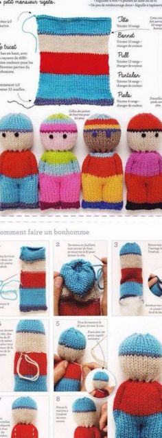 the instructions for knitted hats and mittens are shown in different colors, shapes and sizes