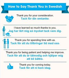 an info sheet with instructions on how to say thank for someone in swedish and english