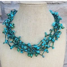 Turquoise Glass Multiple Strands Necklace Choker Magnet Clasp. Condition Is "New With Tags". Unique Multi-strand Turquoise Jewelry, Unique Turquoise Multi-strand Jewelry, Green Turquoise Necklace For Beach, Blue Gemstone Beads Dangle Necklaces, Blue Dangle Gemstone Beads Necklace, Blue Dangle Necklaces With Gemstone Beads, Elegant Turquoise Necklace With Colorful Beads, Unique Multi-strand Turquoise Necklace, Blue Multi-strand Natural Stone Necklaces