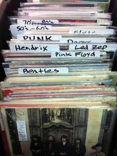 many records are stacked on top of each other