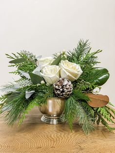 Bring an air of classic elegance to any room with the White Rose Pedestal Bouquet, a graceful arrangement of white roses on a classic pedestal. Christmas Florals, Christmas Flower Arrangements, Planter Ideas, Fresh Flowers Arrangements, Christmas Arrangements, Winter Flowers, Heathrow, Silent Night