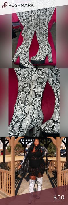 SNAKE PRINT THIGH HIGH BOOTS - GREAT CONDITION!