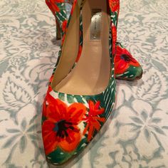 New With Tags Still On It. Beautiful Floral Colorful Heels. Immaculate New Condition Emerald Green Heels, Pink Velvet Heels, Clear Pumps, Silver Sparkly Heels, Evening Heels, Rhinestone Pumps, Chunky Heel Shoes, Colorful Heels, Sparkly Heels