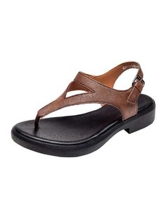 Summer Retro Leather Flip Flops Beach Sandals – Obiono Brown Flat Heel T-strap Sandals With Cushioned Footbed, Casual Brown Low Heel Slingback Sandals, Brown Sandals With Cushioned Footbed, Brown Sandals With Cushioned Footbed And Low Heel, Brown Low Heel Sandals For Beach, Brown Flat T-strap Sandals With Cushioned Footbed, Brown Adjustable Low Heel Sandals, Brown T-strap Sandals With Cushioned Footbed, Obiono Shoes