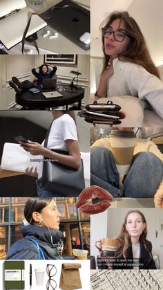 a collage of photos with people sitting at desks