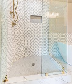 a walk in shower sitting next to a bathtub with a stand up shower head