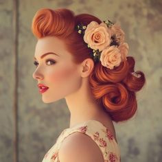 40 Pin Up Hairstyles for Vintage Enthusiasts - My Blog 1950 Wedding Theme, Vintage Hair Updo, 30s Hair, 1940 Hair, Victory Roll Hair, Jazz Theme, Pinup Wedding, Pin Up Hairstyles, Retro Ponytail