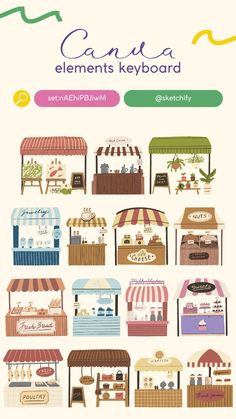 an image of a bunch of different types of food and drink carts with the words carnival elements keyboard