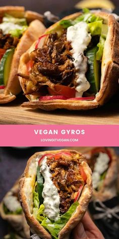 vegan gyros in pita bread with lettuce and tomatoes