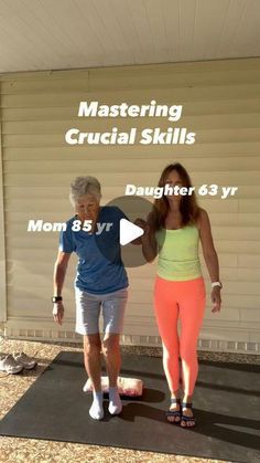 an older man and woman are standing in front of a building with the words mastering crucial skills