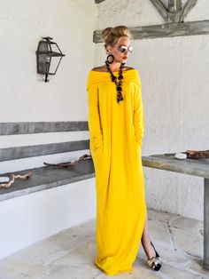 Yellow Maxi Long Sleeve Turtleneck Dress with pockets / Yellow Kaftan / Asymmetric Plus Size Dress / Oversize Loose Dress / #35215 NEW .... MAXI DRESSES 2017 Colorful Maxi dresses for stunning and comfortable look...! A must have for this summer ..! Wear it with flat or heels , and be feminine and elegant ...! SEE COLOR CHART HERE : https://www.etsy.com/listing/235259897/viscose-color-chart?ref=shop_home_active_4 - Handmade item - Materials : viscose * Viscose is a very soft stretch fabric, thin Yellow Kaftan, Maxi Long Sleeve Dress, Colorful Maxi Dress, Long Sleeve Turtleneck Dress, Yellow Maxi Dress, Yellow Maxi, White Long Sleeve Dress, Maxi Robes, Cardigan Long